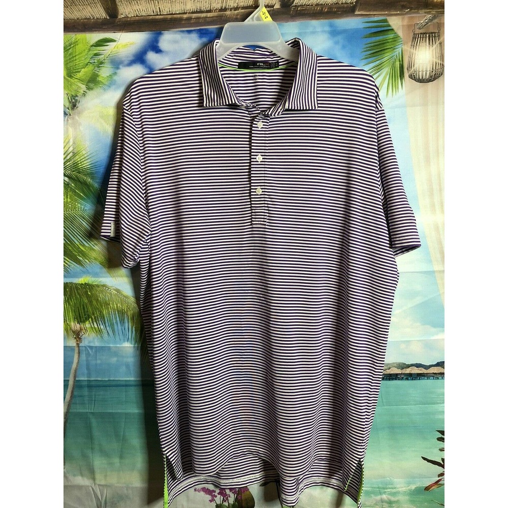Ralph Lauren RLX Men's Polo Shirt Stripe Purple And White Size XL